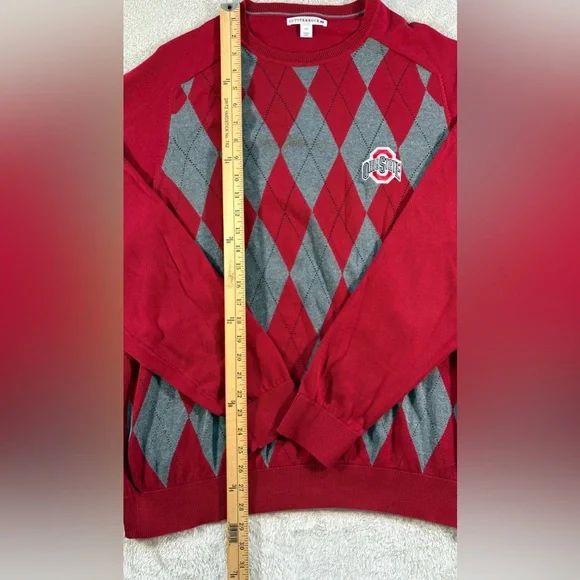 Vintage Cutter & Buck The Ohio State Red and Gray Argyle Crewneck Sweater - Picture 2 of 6